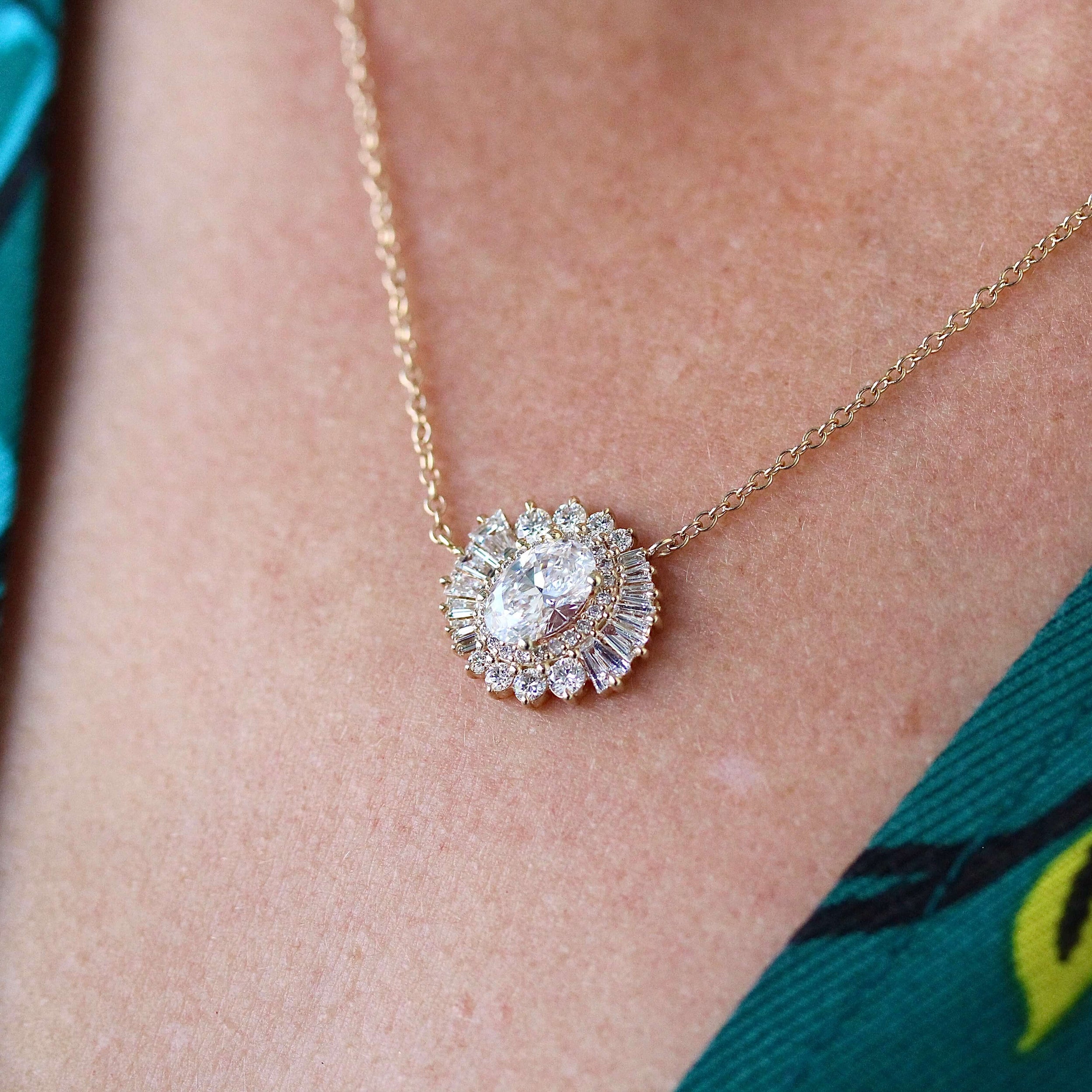 1.04 Carats Oval Shape Moissanite Halo Necklace