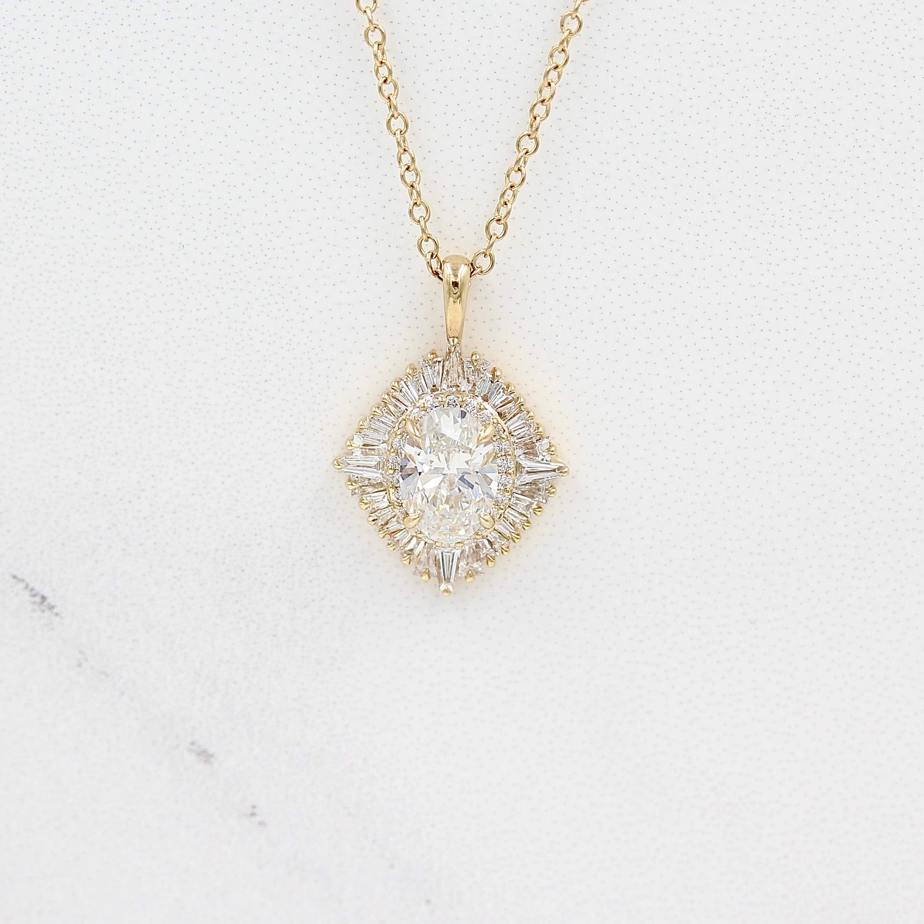 1.25 Carats Oval Shape Moissanite Halo Necklace