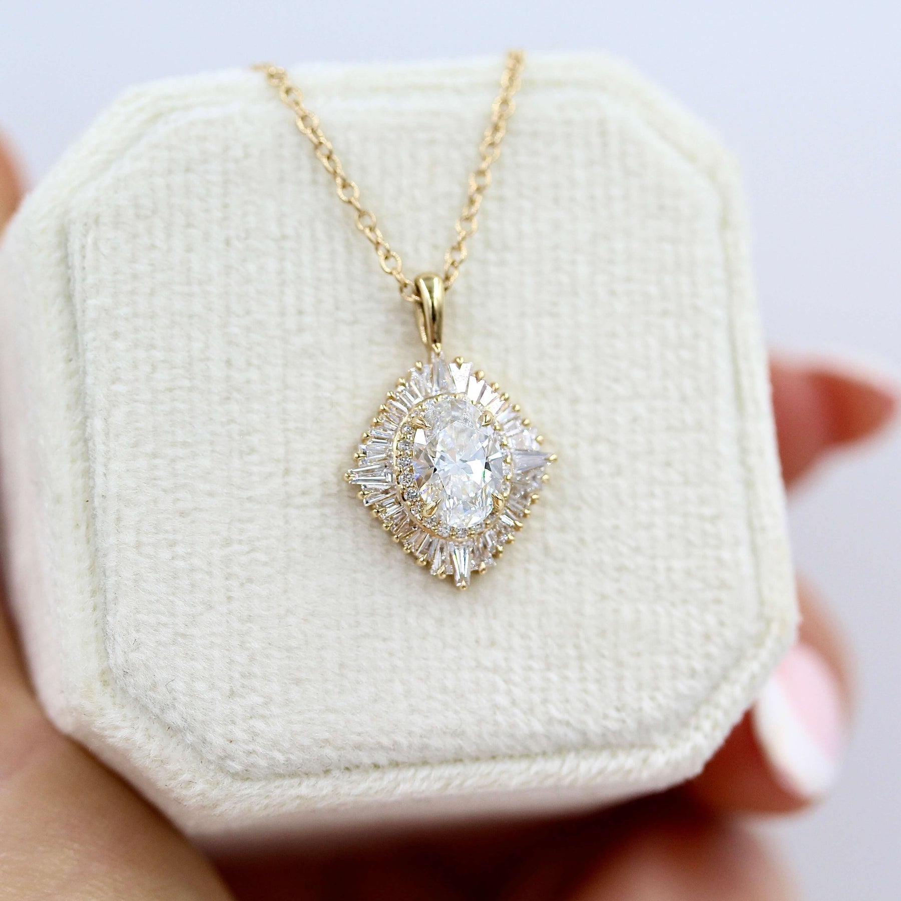 1.25 Carats Oval Shape Moissanite Halo Necklace
