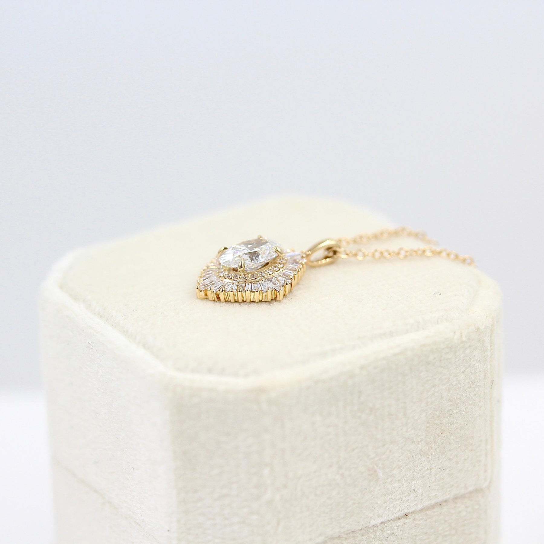 1.25 Carats Oval Shape Moissanite Halo Necklace