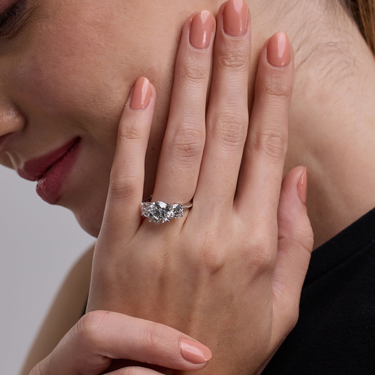 4.0 Carats Lab Grown Diamond Round Shape E-VS1 Three Stones Engagement Ring