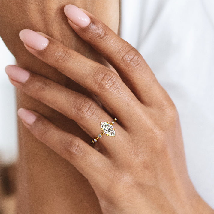 4.0 Carats Lab Grown Diamond Marquise Shape E-VS1 Hidden Halo & Dainty Pave Engagement Ring