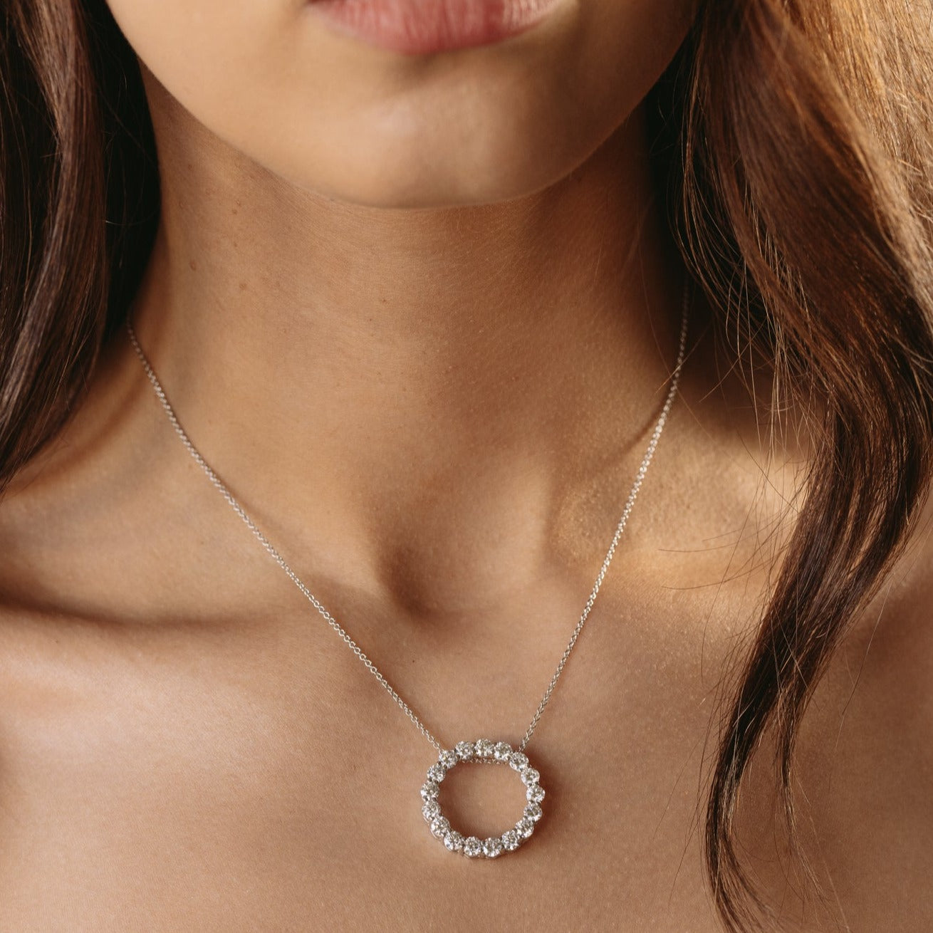 2.0 Carats Round Shape Moissanite Circle Pendant Necklace