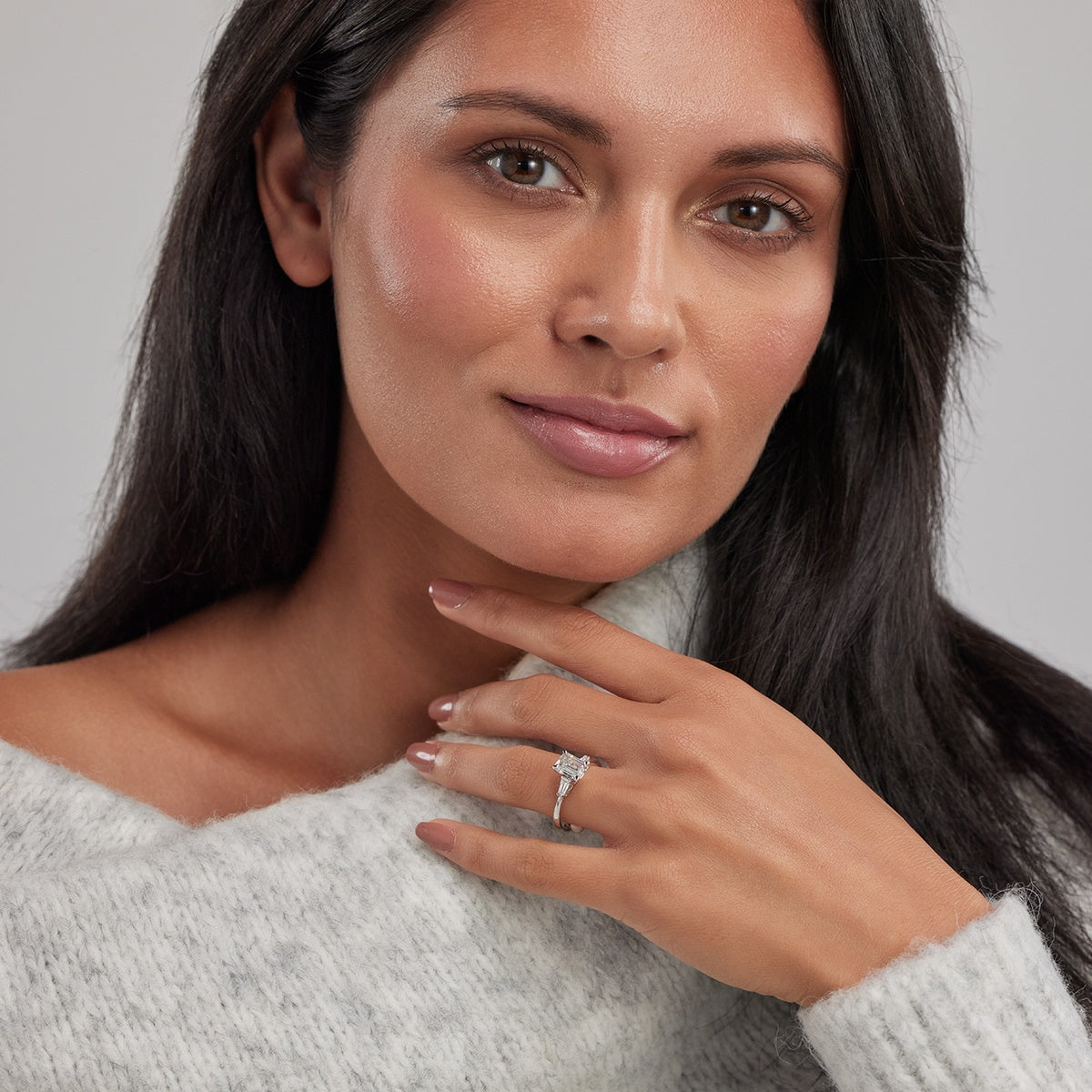 1.50 Carats Lab Grown Diamond Emerald Shape E-VS1 Three Stone Engagement Ring