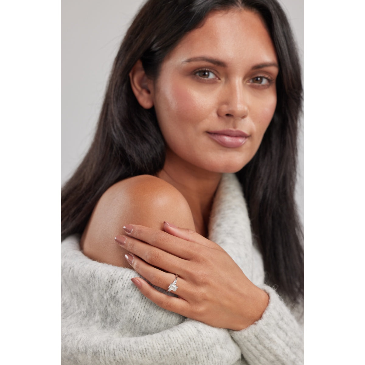 1.50 Carats Lab Grown Diamond Emerald Shape E-VS1 Three Stone Engagement Ring