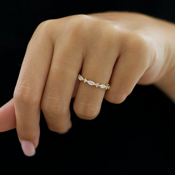 0.50 Carats Lab Grown Diamond Marquise & Round Shape Bezel Wedding Band