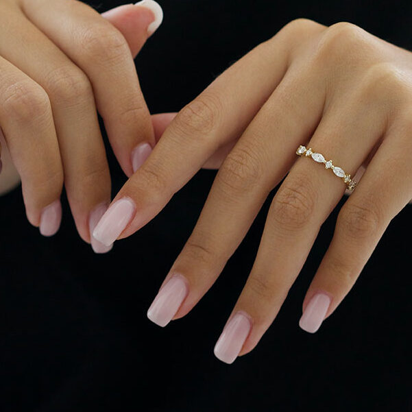 0.50 Carats Lab Grown Diamond Marquise & Round Shape Bezel Wedding Band