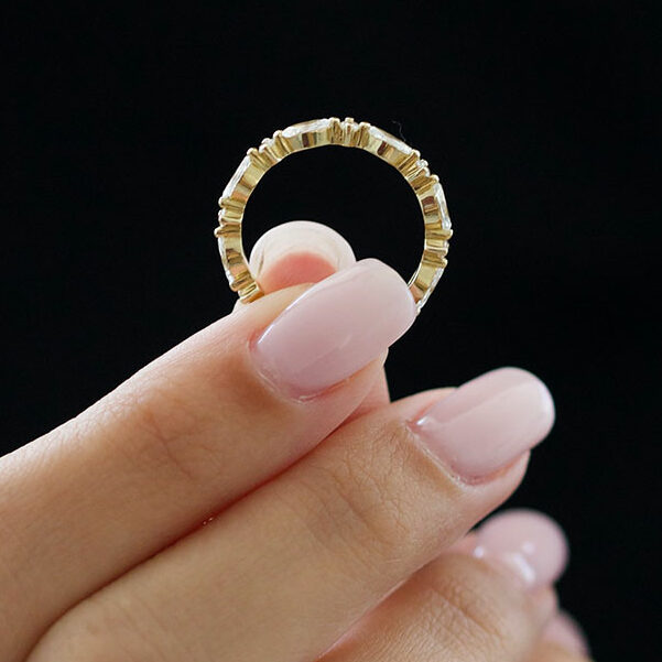 0.50 Carats Lab Grown Diamond Marquise & Round Shape Bezel Wedding Band