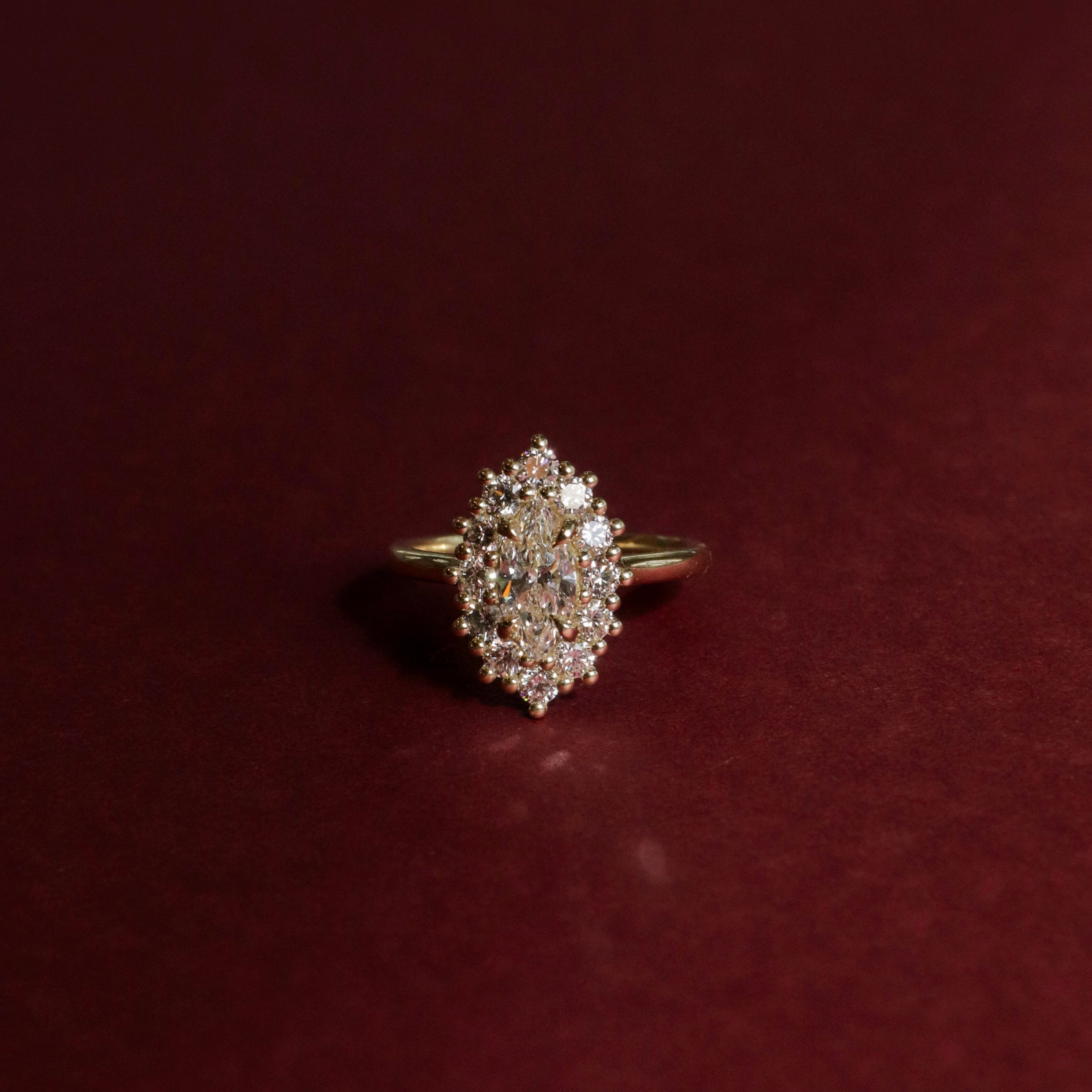 0.50 Carats Marquise Shape Moissanite Halo Engagement Ring