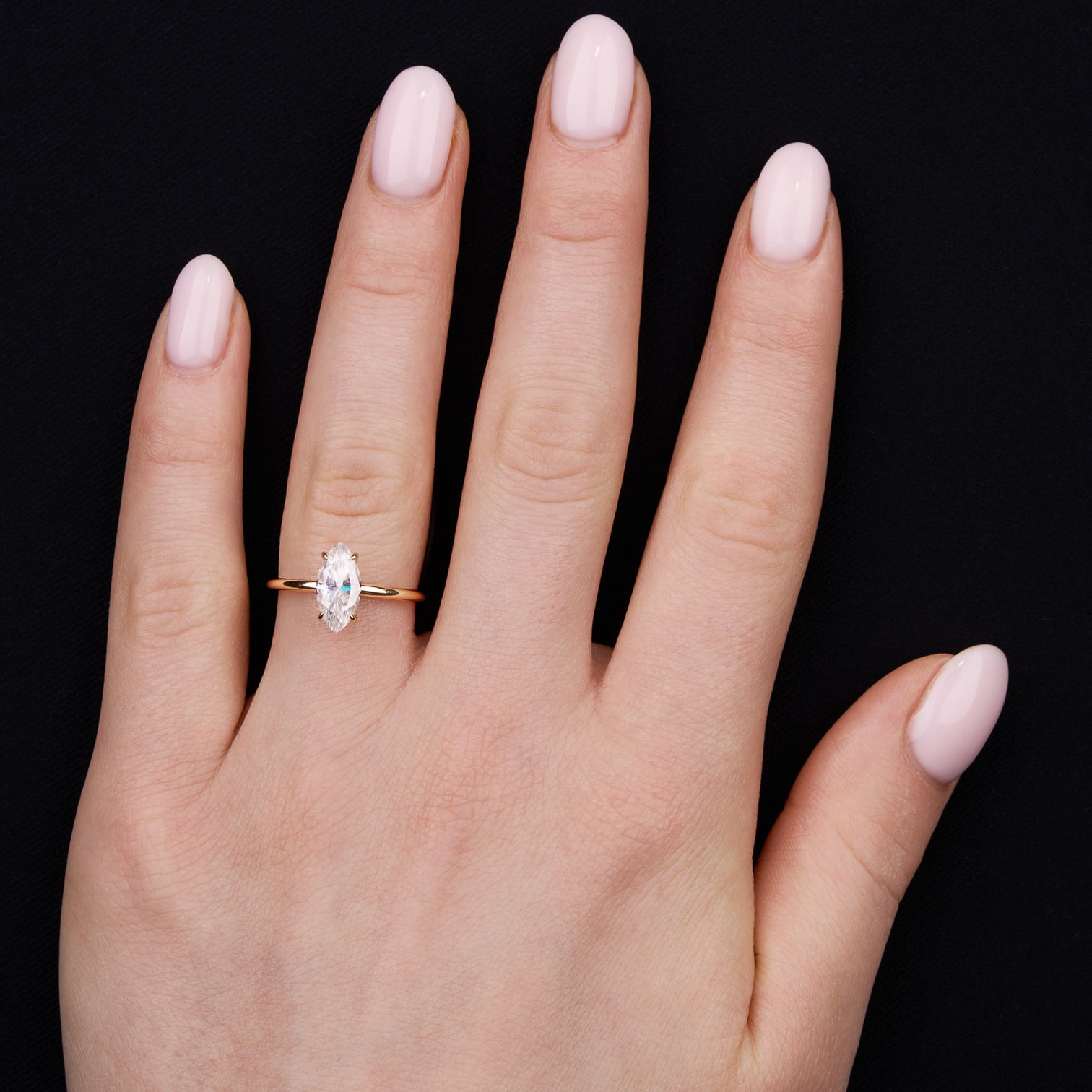 1.6 Carats Marquise Shape Solitaire Moissanite Engagement Ring