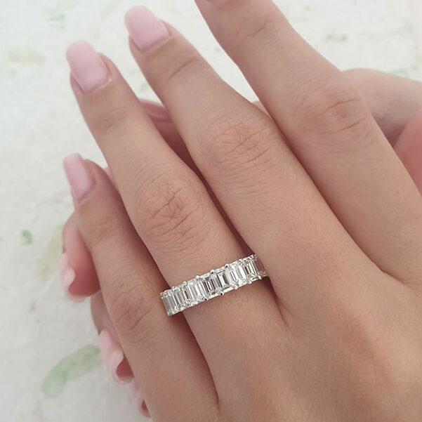 5.0 Carats Lab Grown Diamond Emerald & Round Shape Full Eternity Wedding Band