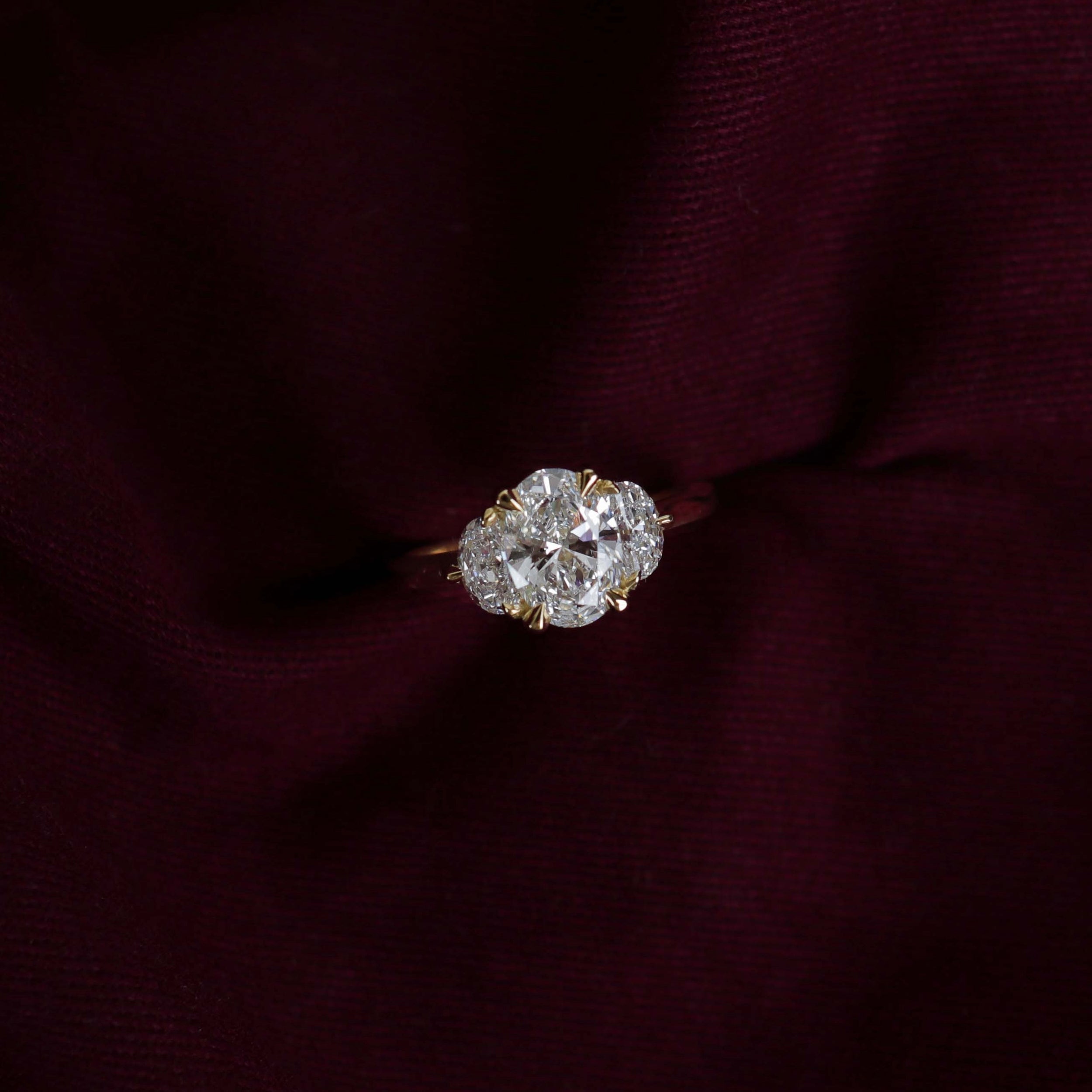1.0 Carats Oval Shape Moissanite Three Stone Engagement Ring