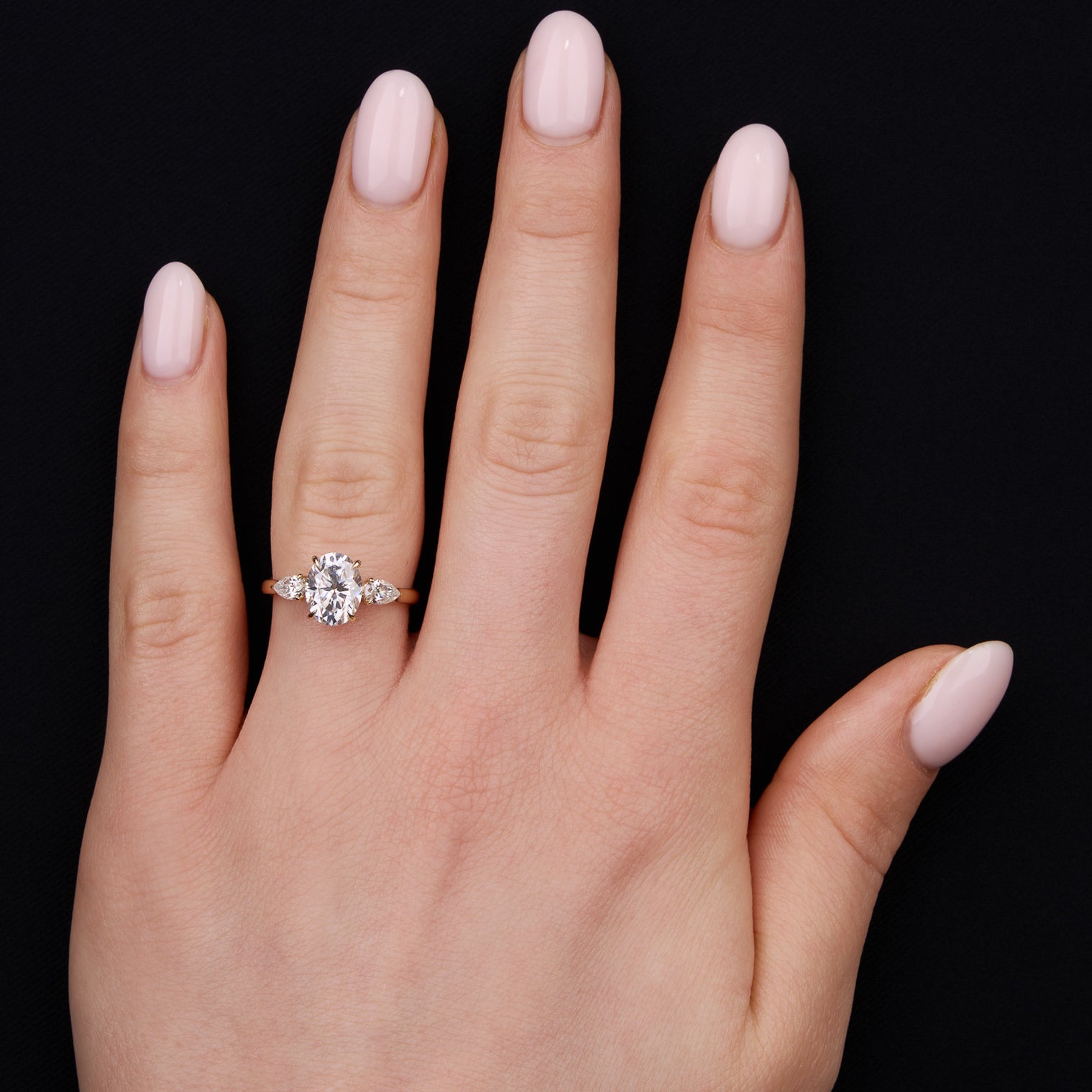 1.0 Carats Oval Shape Three Stone Moissanite Engagement Ring