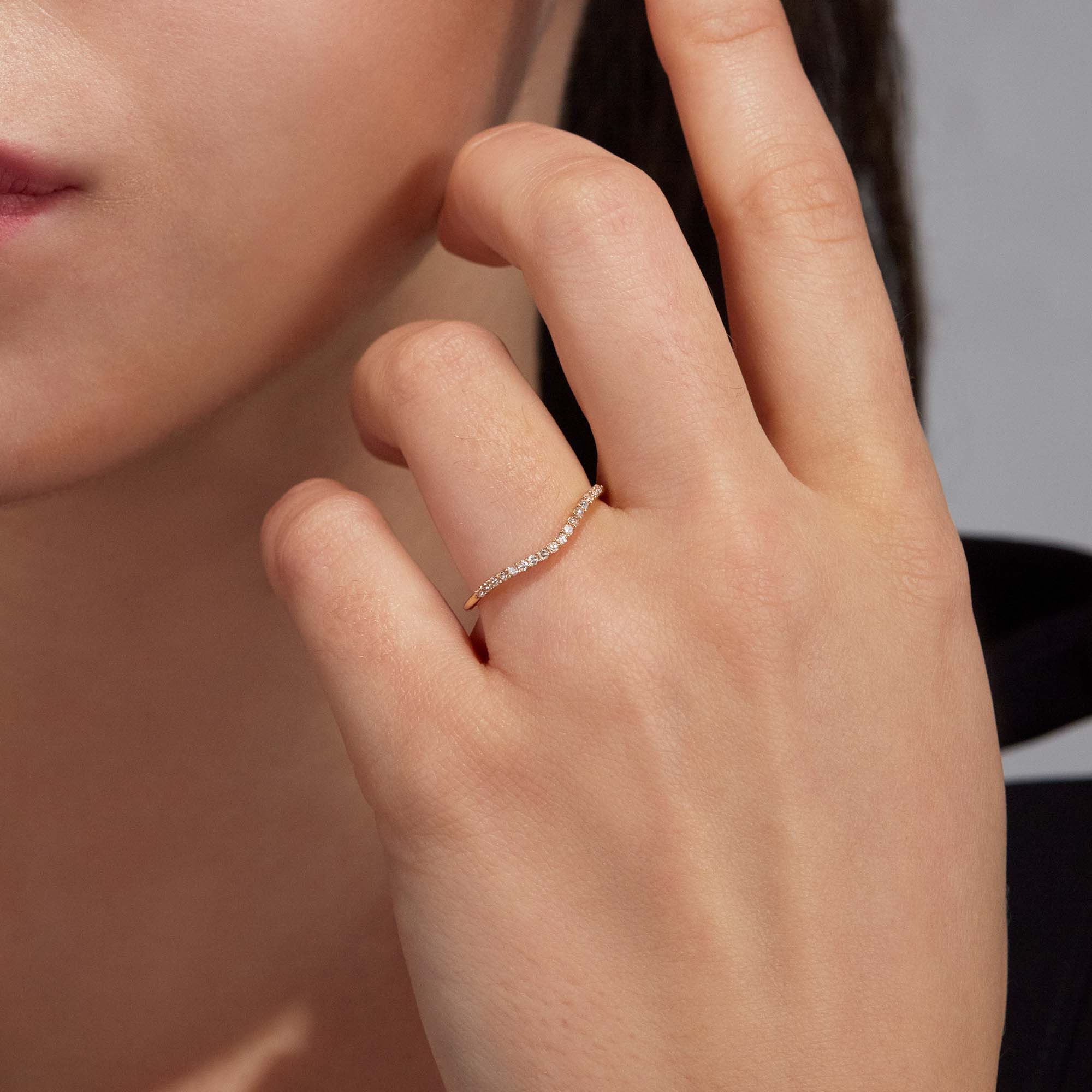 0.08 Carats Lab Grown Diamond Round Shape Curved Wedding Band