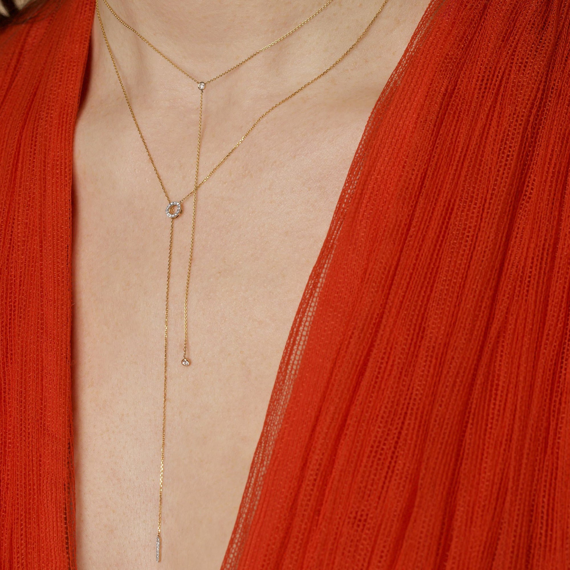 0.10 Carats Round Shape Moissanite Open Circle Lariat Necklace