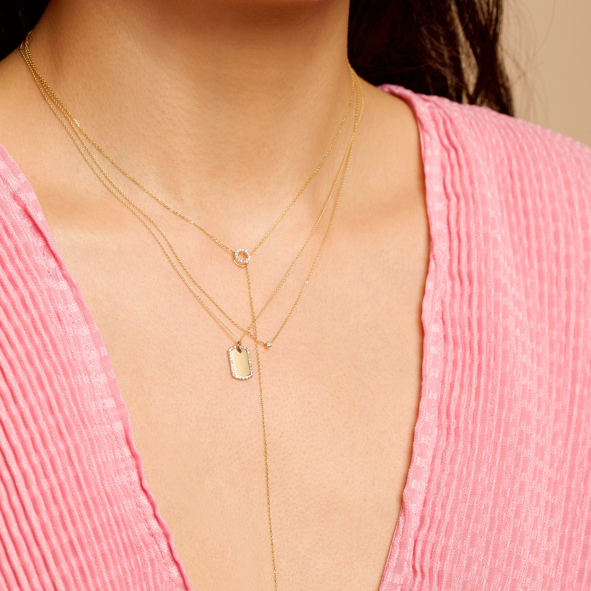 0.10 Carats Round Shape Moissanite Open Circle Lariat Necklace