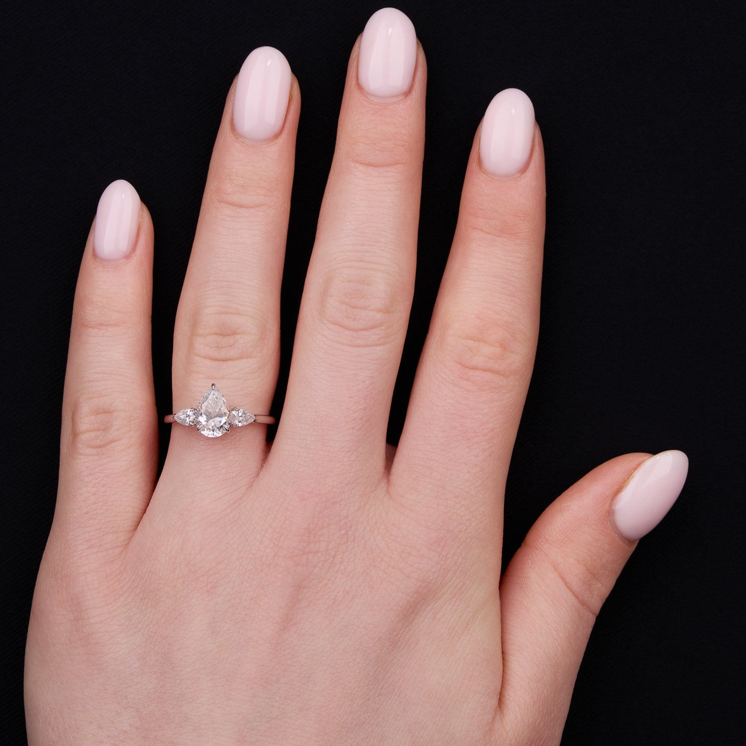 2.0 Carats Pear Shape Three Stone Moissanite Engagement Ring