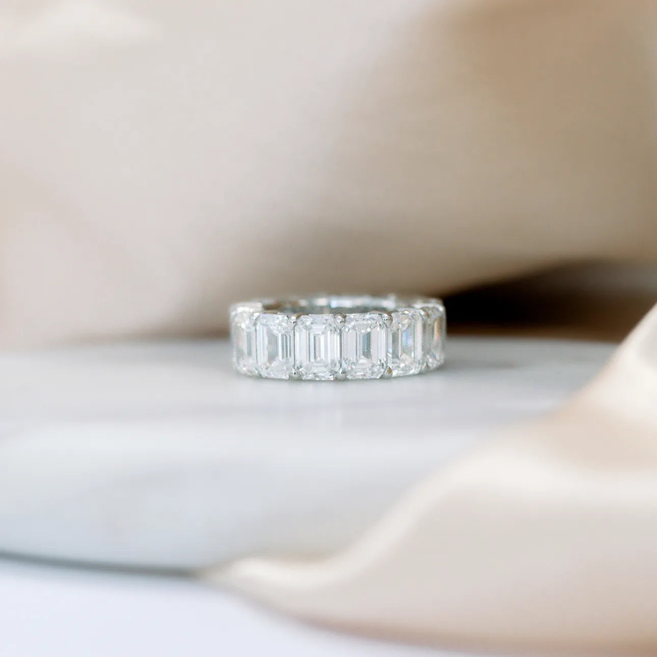 5.0 Carats Lab Grown Diamond Emerald Shape Full Eternity Wedding Band