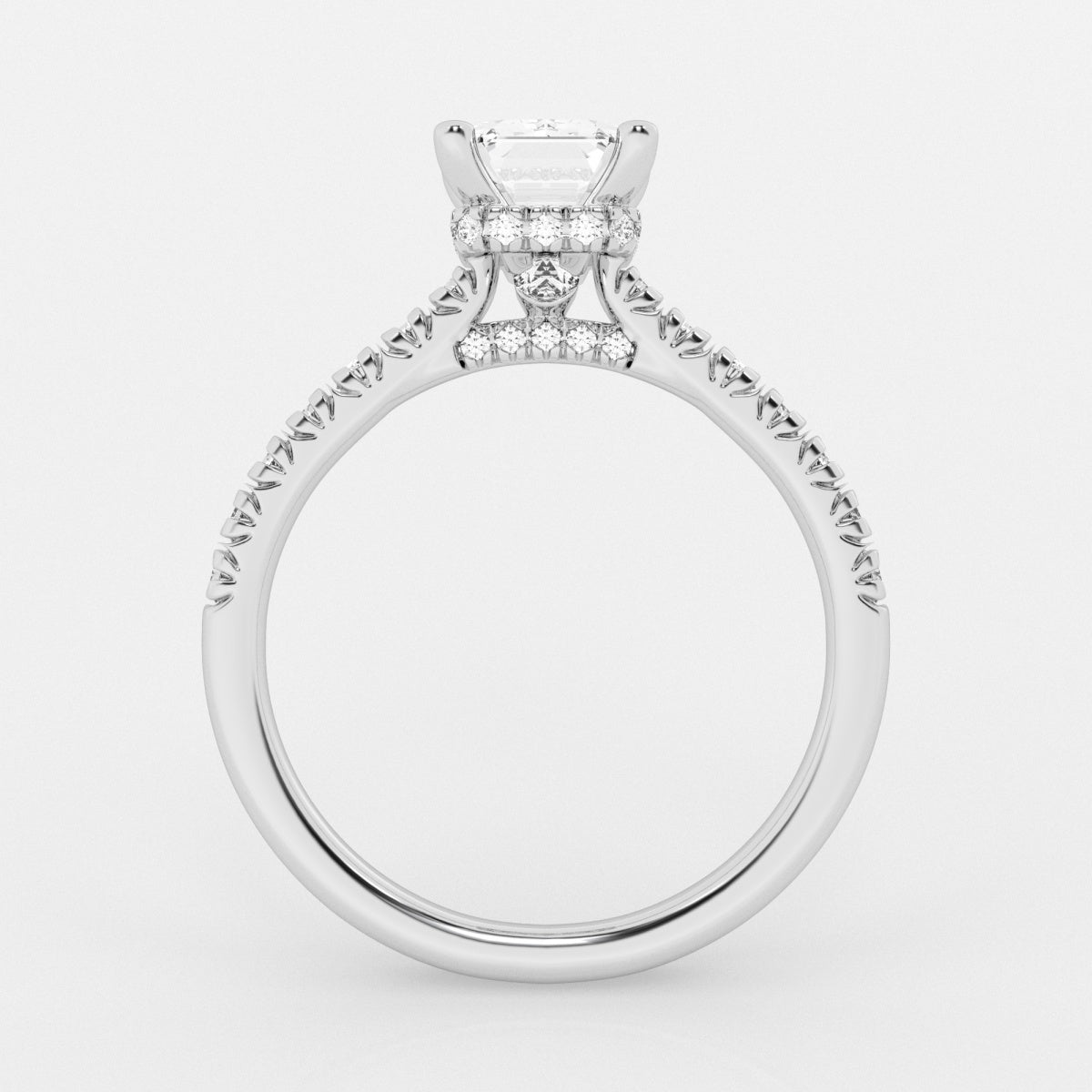 2.0 Carats Lab Grown Diamond Emerald Shape E-VS1 Hidden Halo Engagement Ring