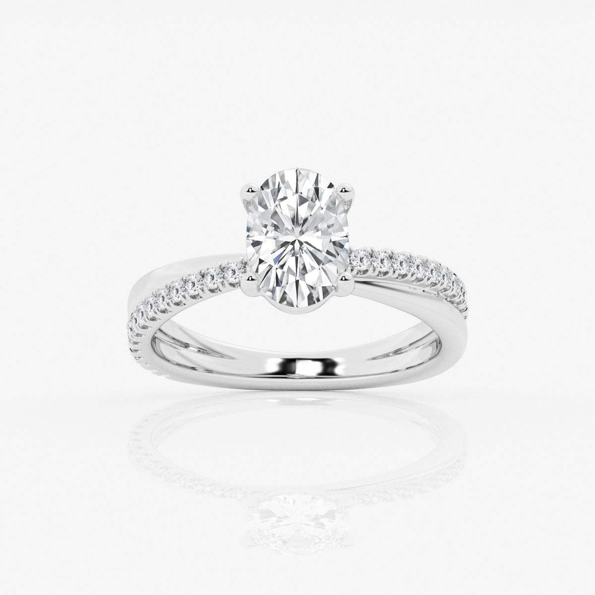 1.0 Carats Lab Grown Diamond Oval Shape E-VS1 Crossover Double Band Engagement Ring