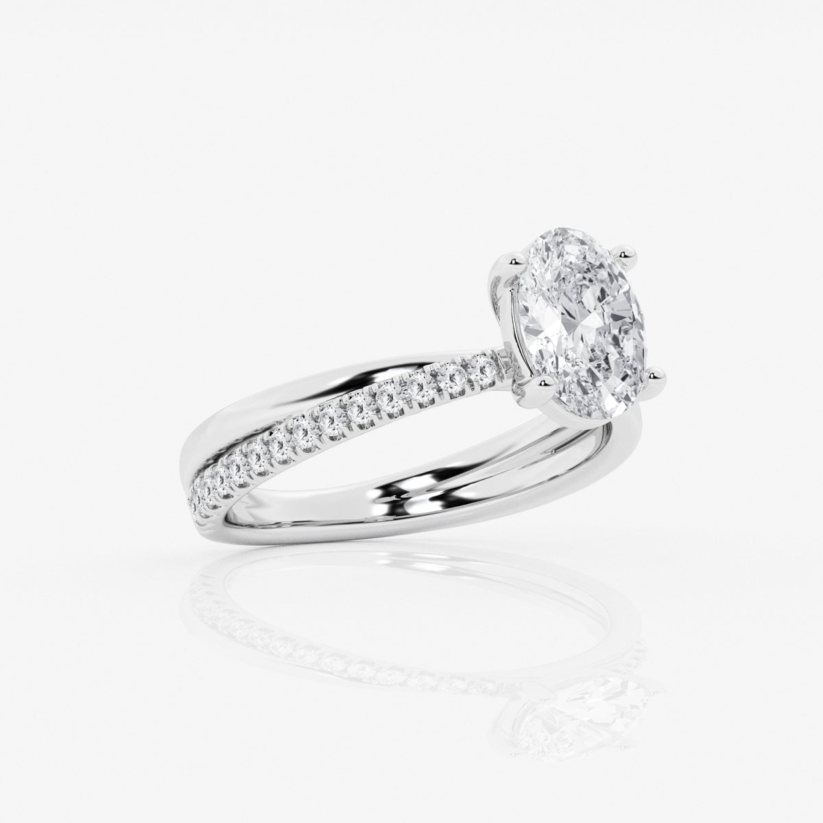 1.0 Carats Lab Grown Diamond Oval Shape E-VS1 Crossover Double Band Engagement Ring