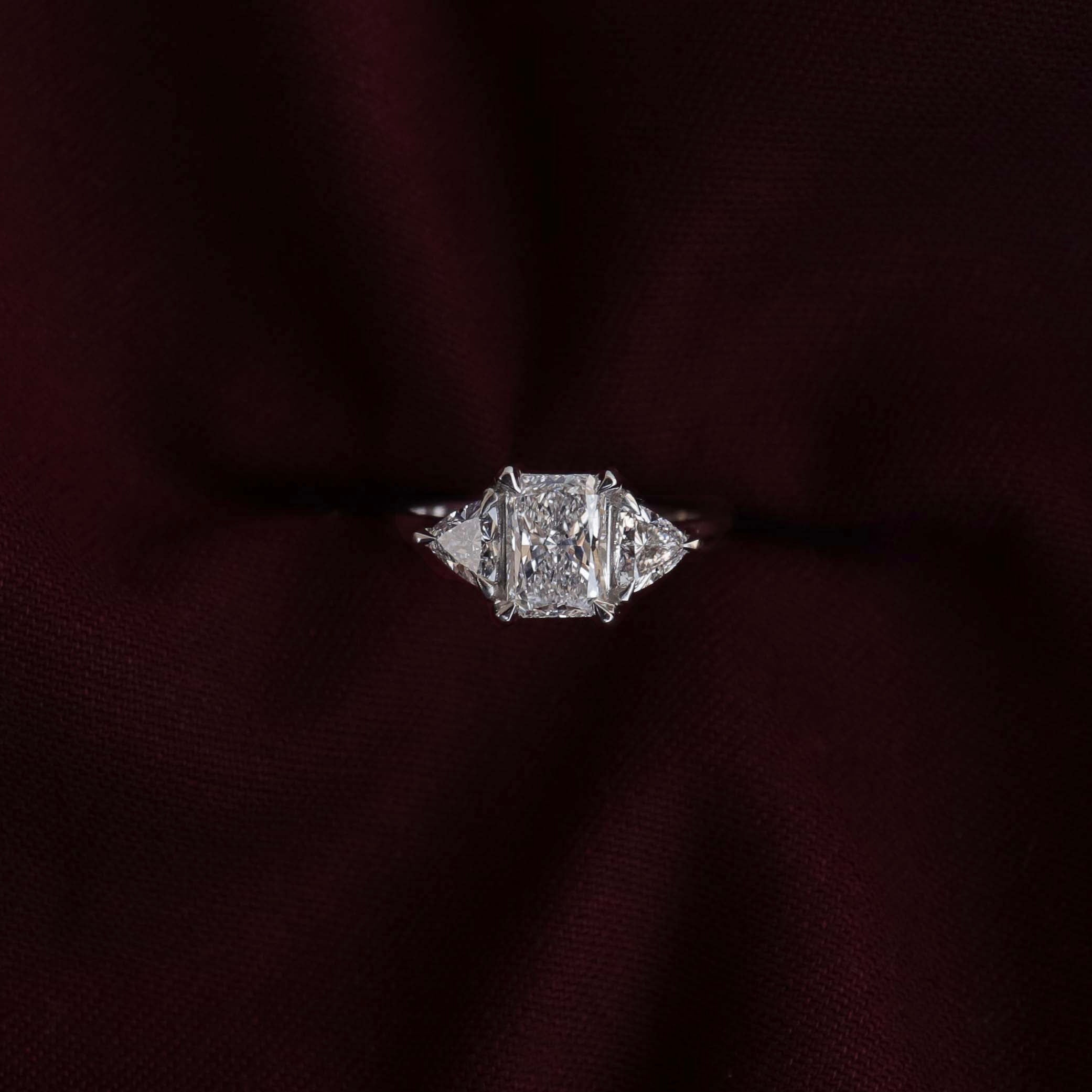 0.70 Carats Radiant Shape Moissanite Three Stone Engagement Ring