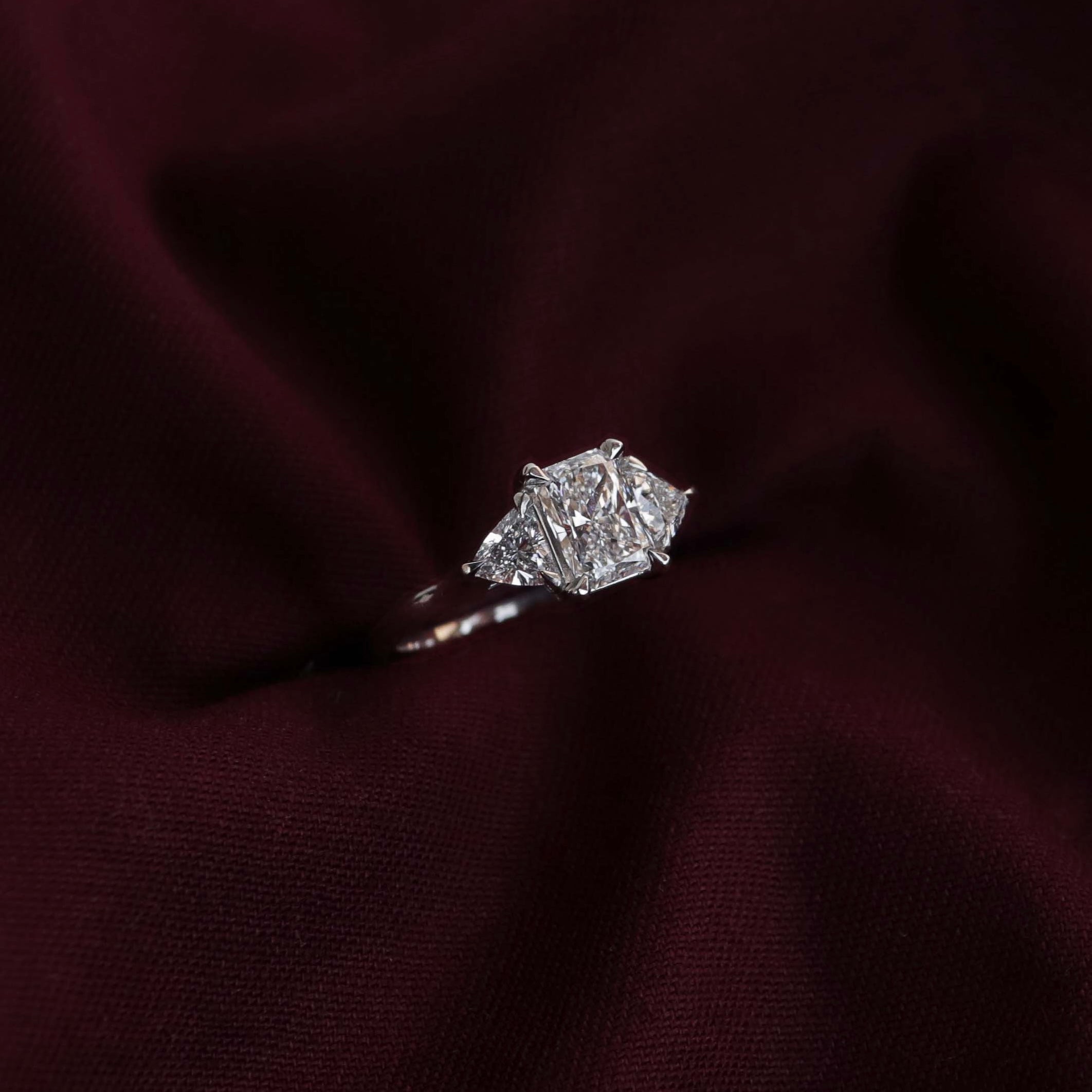 0.70 Carats Radiant Shape Moissanite Three Stone Engagement Ring