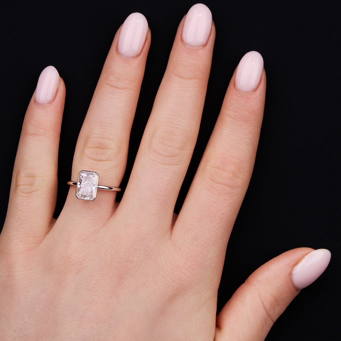 1.70 Carats Radiant Shape Moissanite Bezel Solitaire Engagement Ring