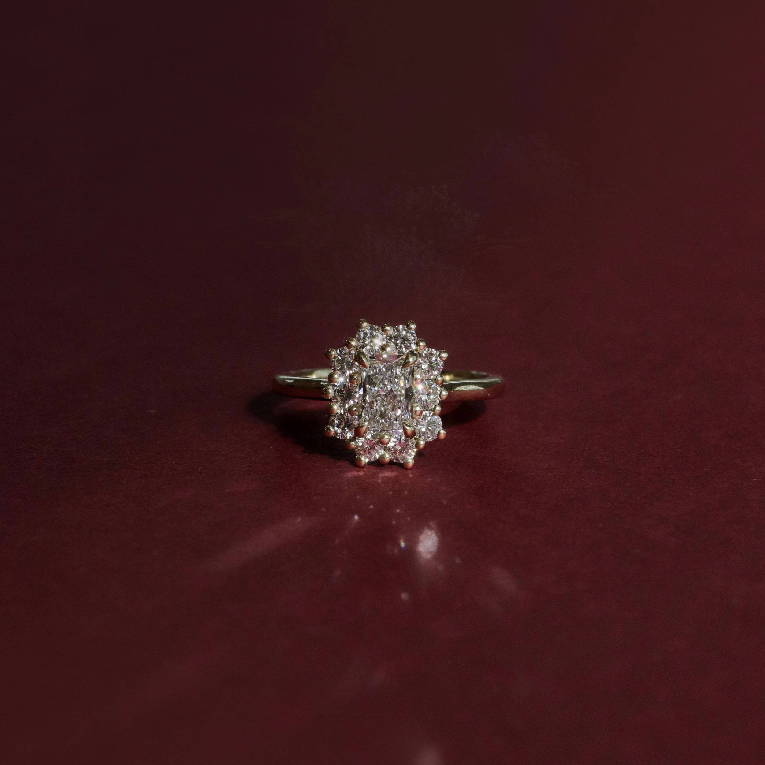 0.60 Carats Radiant Shape Moissanite Halo Engagement Ring