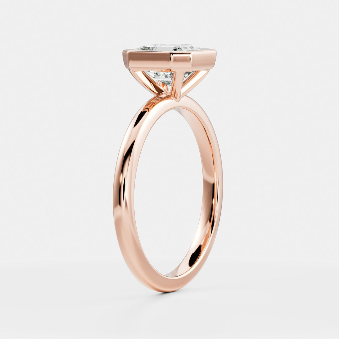 0.80 Carats Asscher Shape Moissanite Bezel Solitaire Engagement Ring