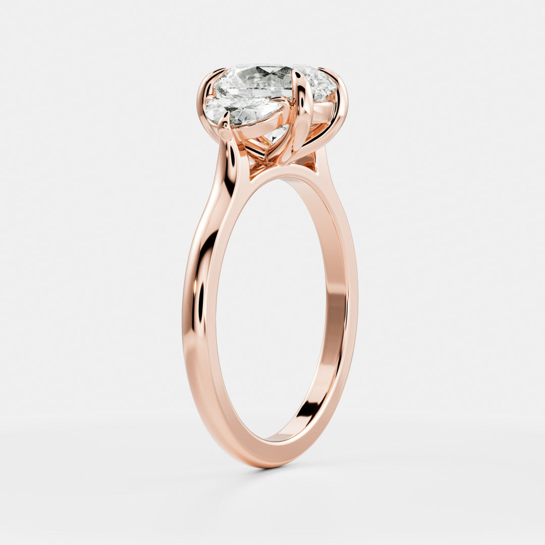 1.0 Carats Oval Shape Moissanite Three Stone Engagement Ring