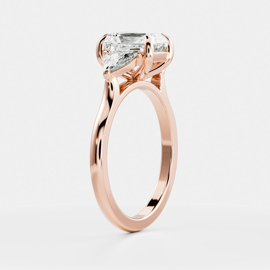0.70 Carats Radiant Shape Moissanite Three Stone Engagement Ring