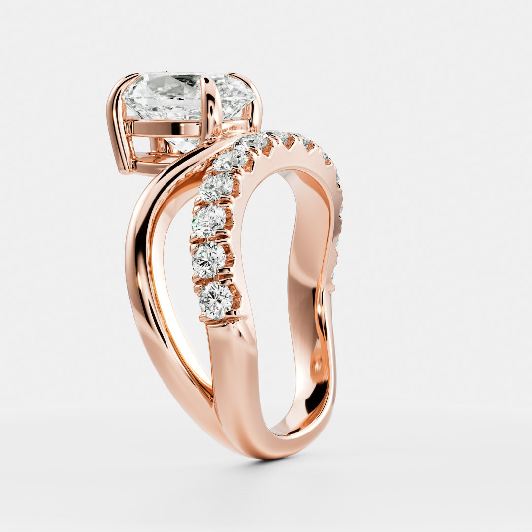 1.50 Carats Floating Oval Shape Moissanite Solitaire with Pave Engagement Ring