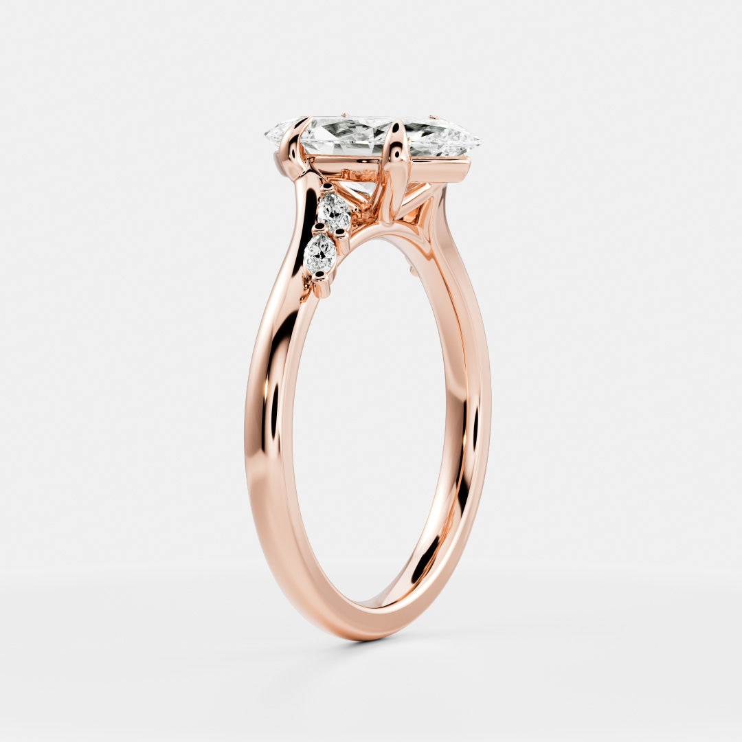 1.0 Carats Marquise Shape Moissanite Cluster Accents Engagement Ring