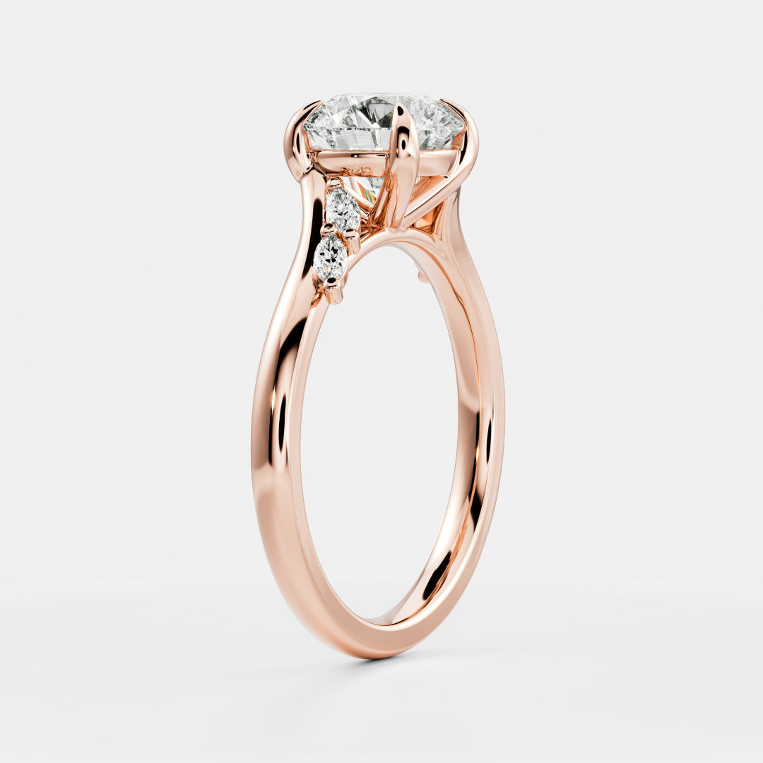 1.0 Carats Round Shape Moissanite Cluster Accents Engagement Ring