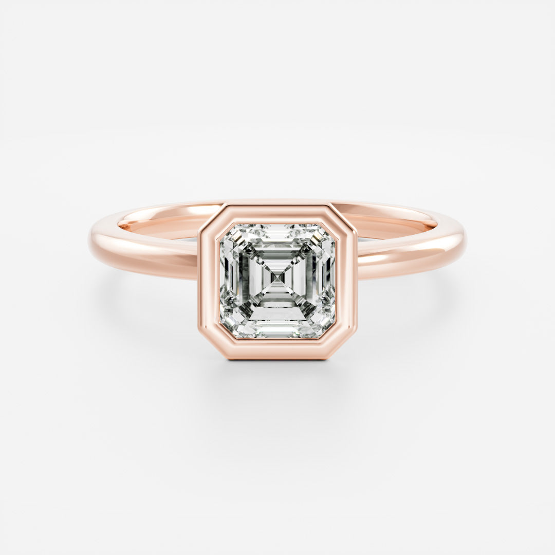 0.80 Carats Asscher Shape Moissanite Bezel Solitaire Engagement Ring