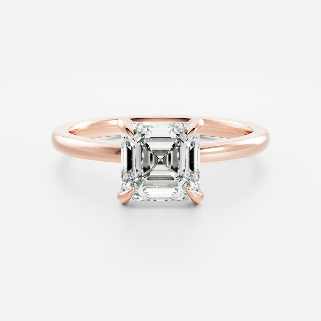 1.0 Carats Asscher Shape Moissanite Solitaire Engagement Ring
