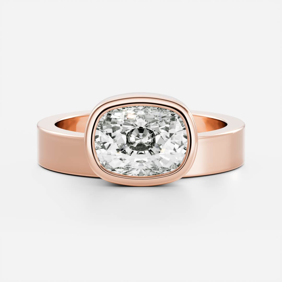 2.0 Carats East-West Elongated Cushion Shape Moissanite Bezel Solitaire Engagement Ring