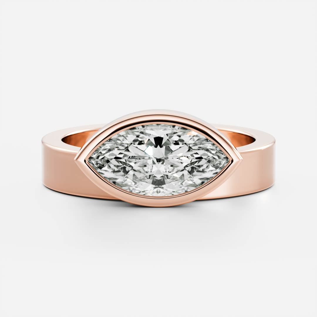 2.0 Carats East-West Marquise Shape Moissanite Bezel Solitaire Engagement Ring