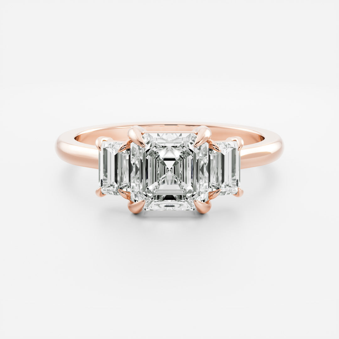 1.0 Carats Asscher Shape Moissanite Three Stone Engagement Ring