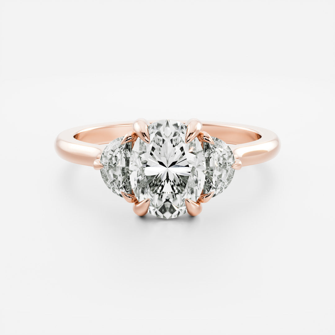 1.0 Carats Oval Shape Moissanite Three Stone Engagement Ring