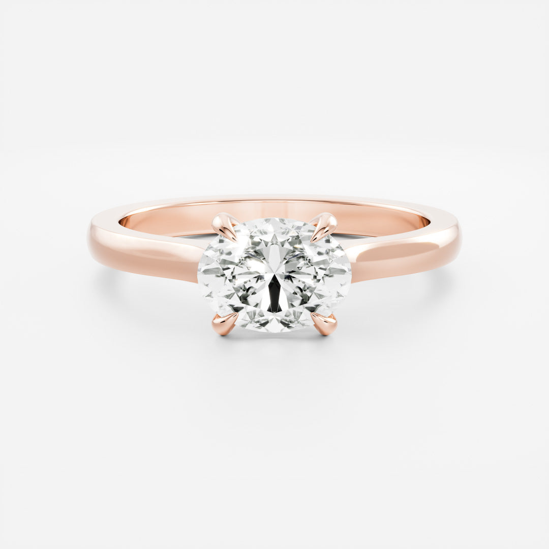 0.90 Carats East-West Oval Shape Solitaire Moissanite Engagement Ring