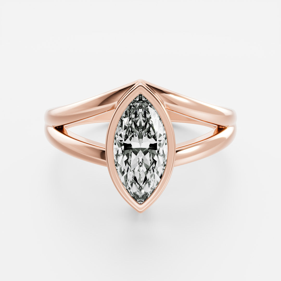 0.90 Carats Marquise Shape Moissanite Bezel Solitaire Split Engagement Ring