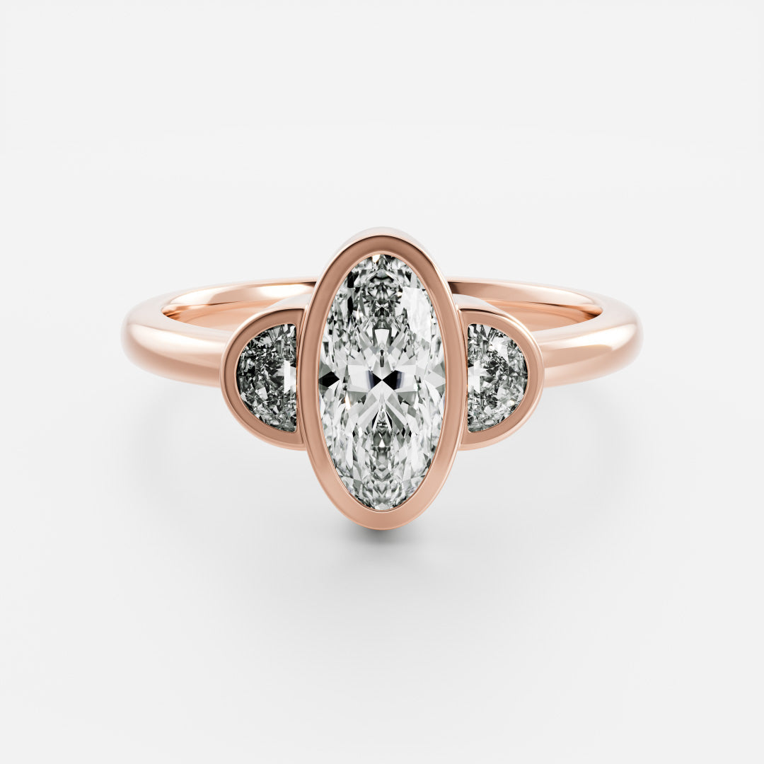 0.80 Carats Oval Shape Moissanite Bezel Two Stone Engagement Ring