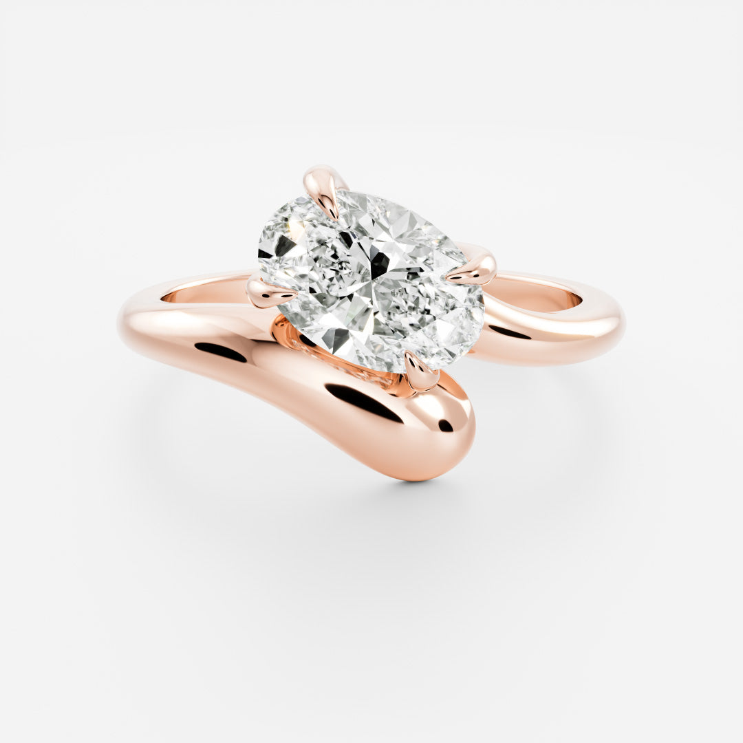 1.30 Carats Floating Oval Shape Moissanite Solitaire with Twisted Engagement Ring