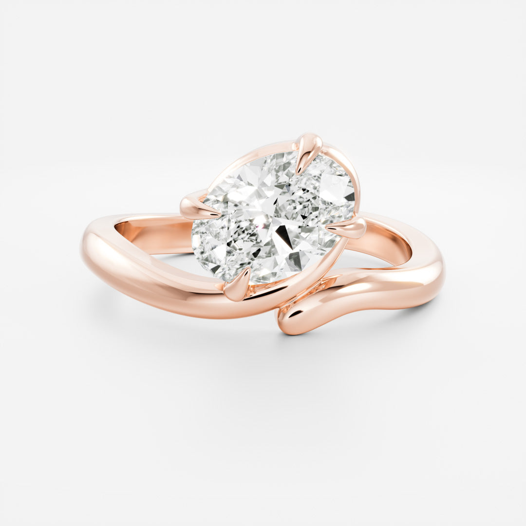 1.0 Carats Floating Oval Shape Moissanite Solitaire with Twisted Engagement Ring