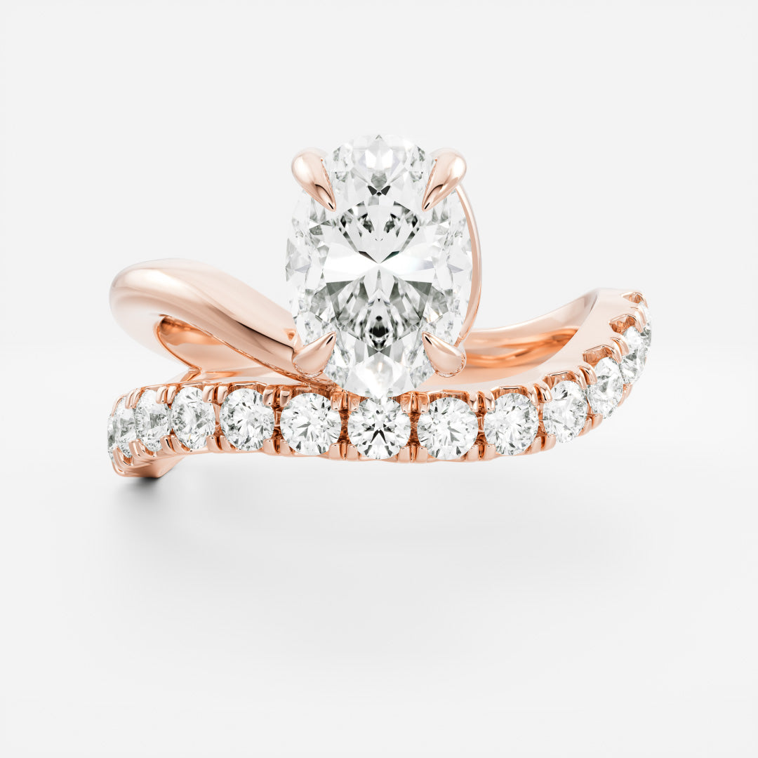 1.50 Carats Floating Oval Shape Moissanite Solitaire with Pave Engagement Ring