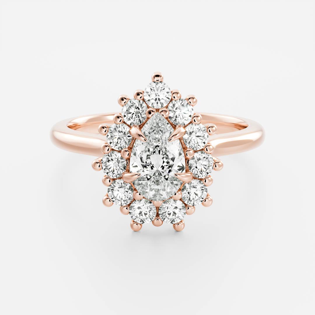 0.80 Carats Pear Shape Moissanite Halo Engagement Ring