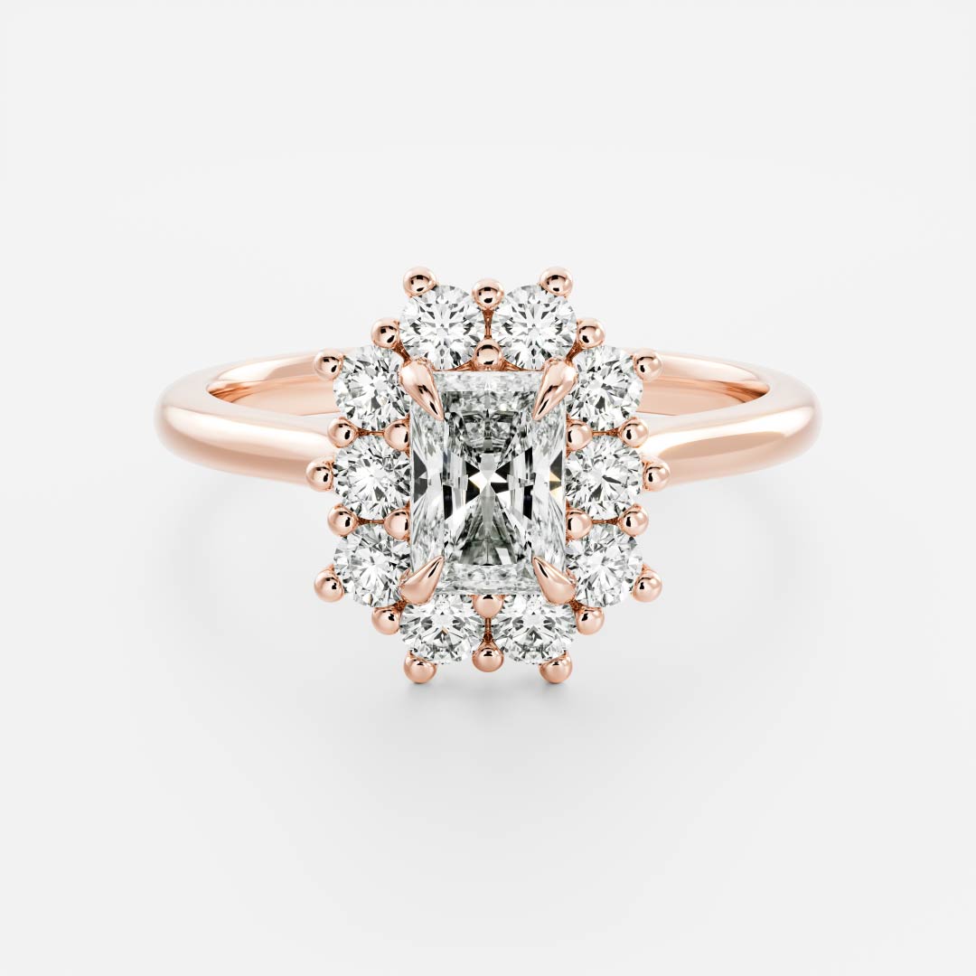 0.60 Carats Radiant Shape Moissanite Halo Engagement Ring