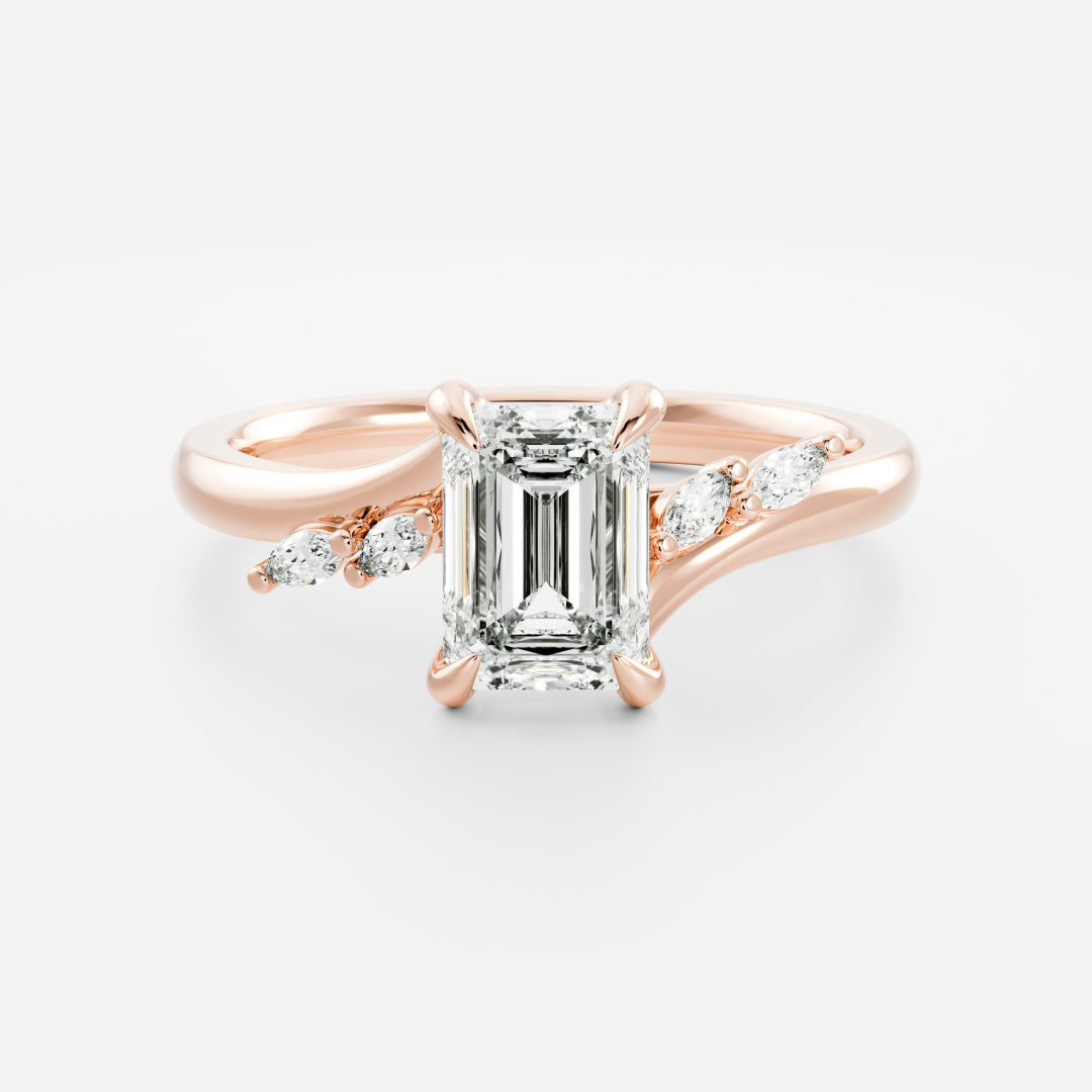 0.80 Carats Emerald Shape Cluster Moissanite Engagement Ring